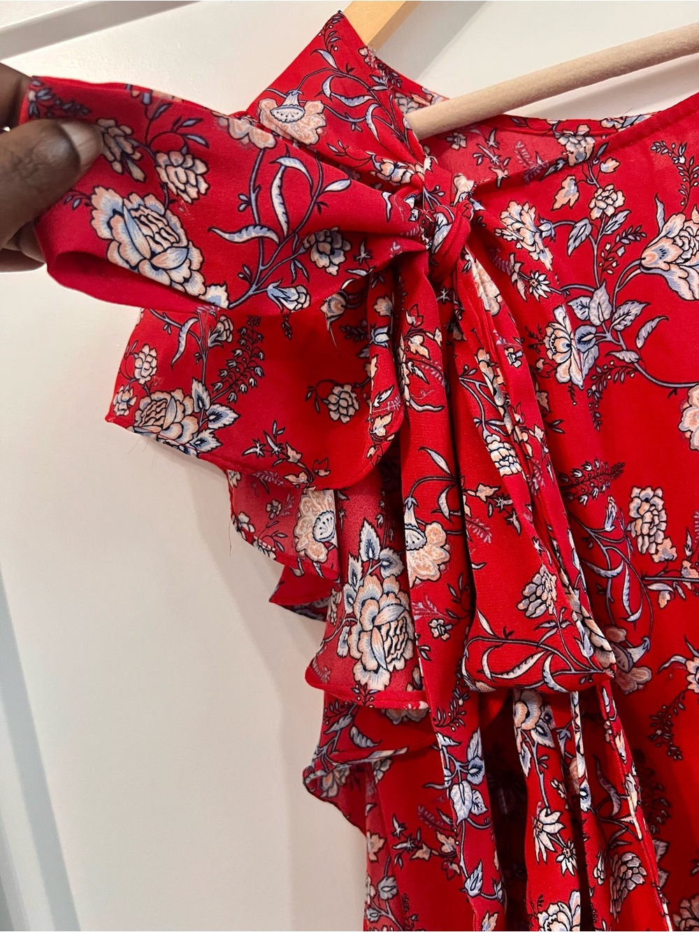 Max Studio Red Floral High-Low Ruffle Midi Dress - Picture 7 of 11